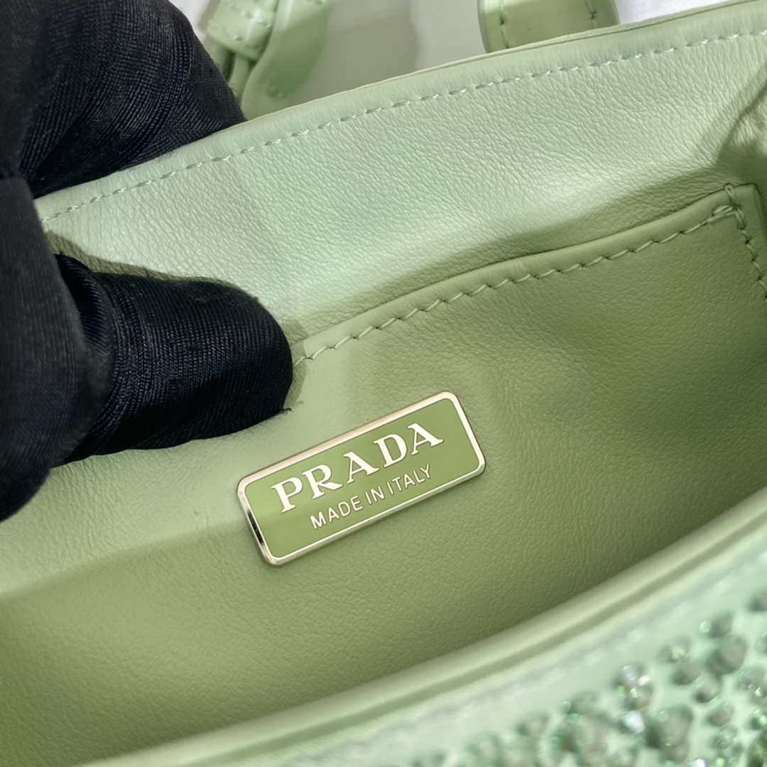 Prada 1BA331 Small satin tote bag with crystals Green - Default Title - View 9