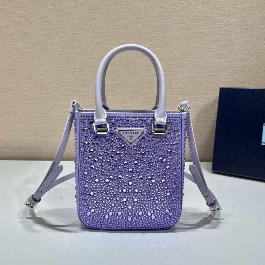 Prada 1BA331 Small satin tote bag with crystals Purple - Default Title - View 2
