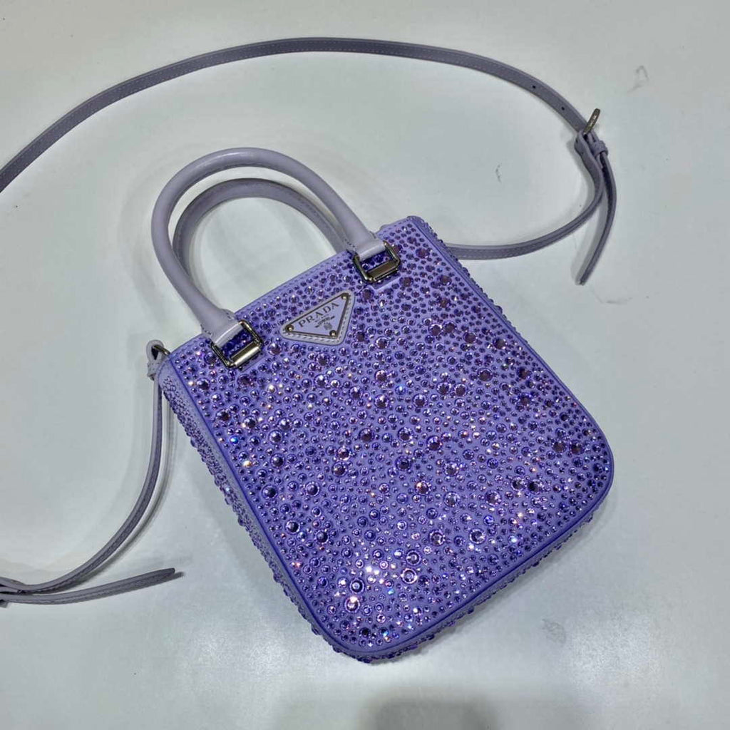 Prada 1BA331 Small satin tote bag with crystals Purple