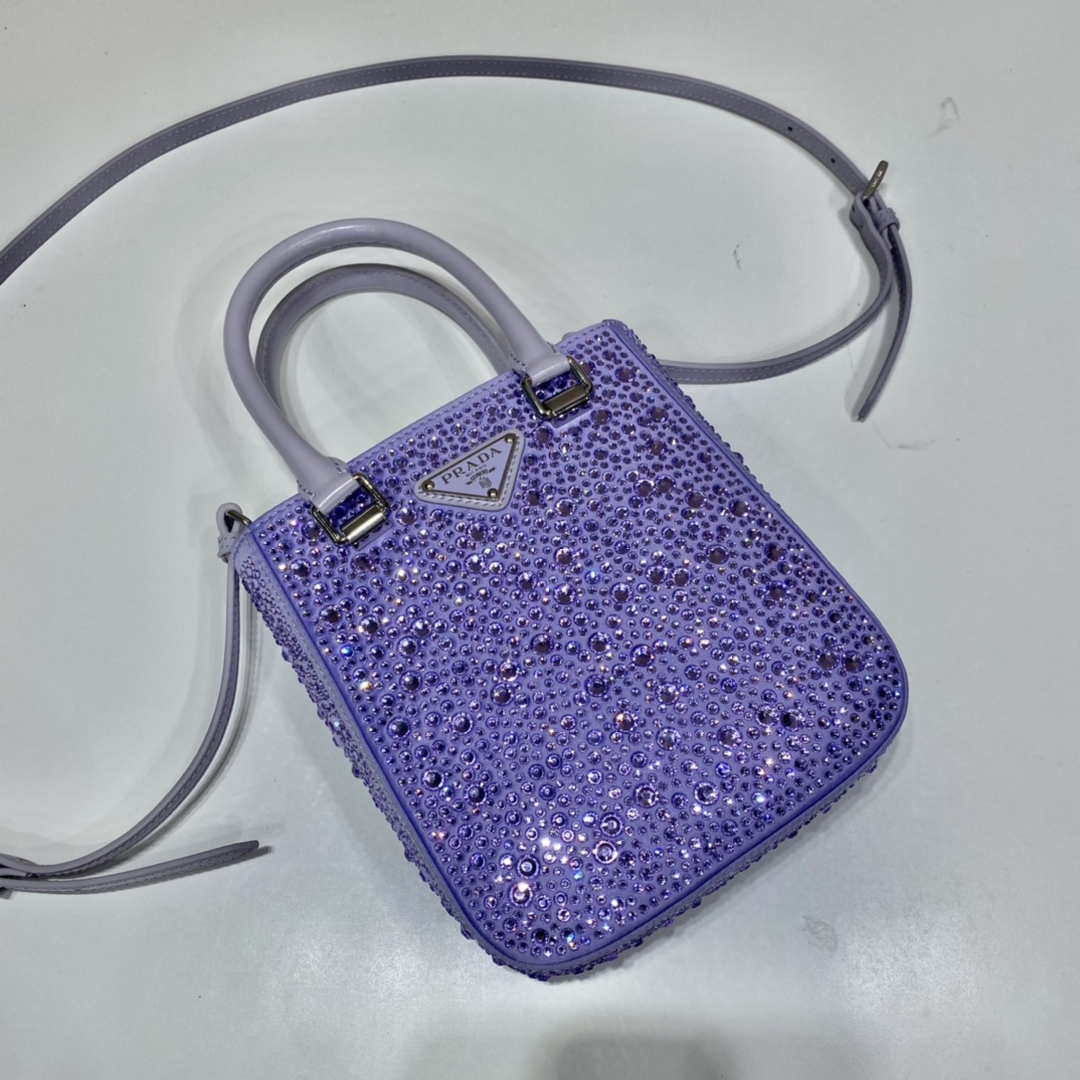 Prada 1BA331 Small satin tote bag with crystals Purple - Default Title - View 3