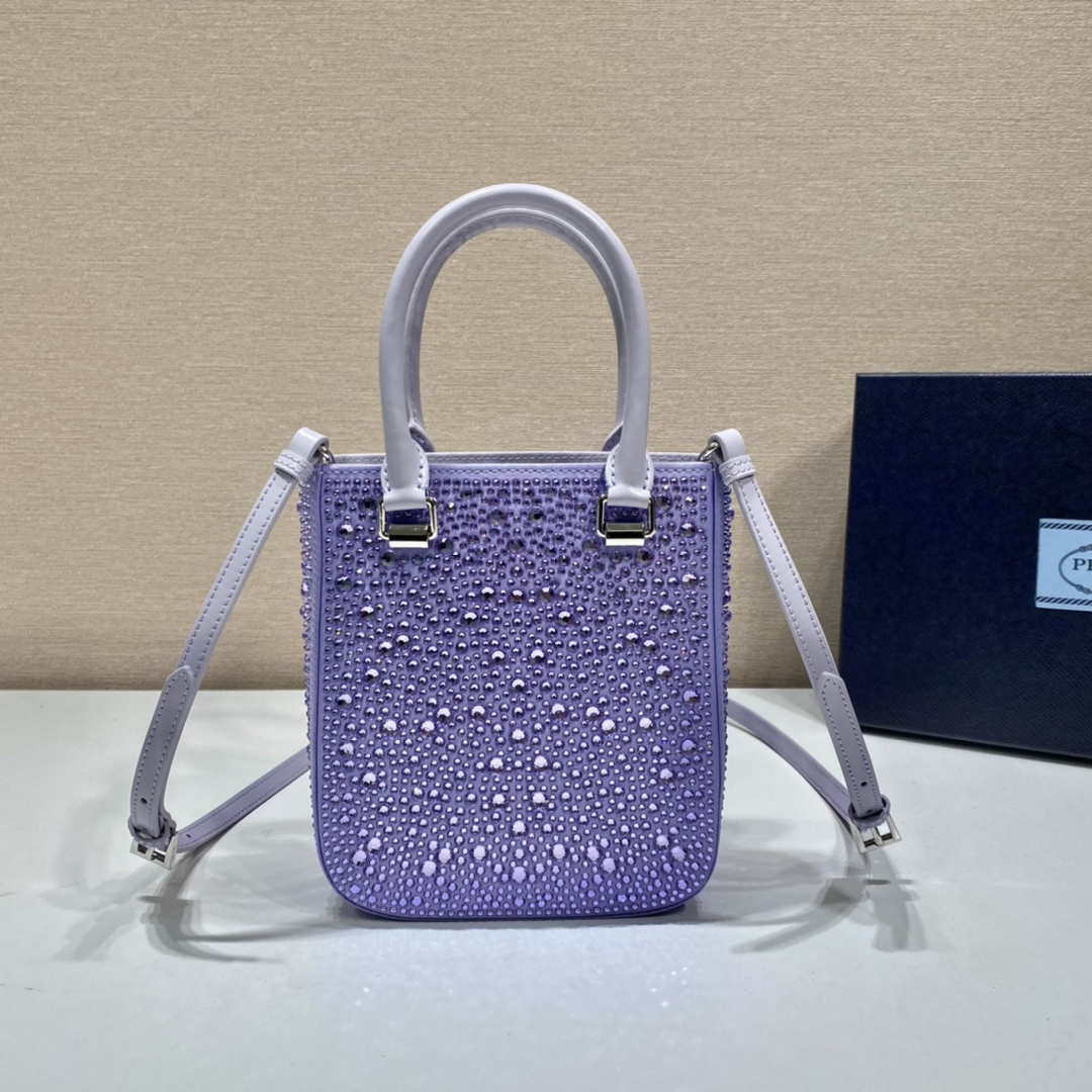 Prada 1BA331 Small satin tote bag with crystals Purple