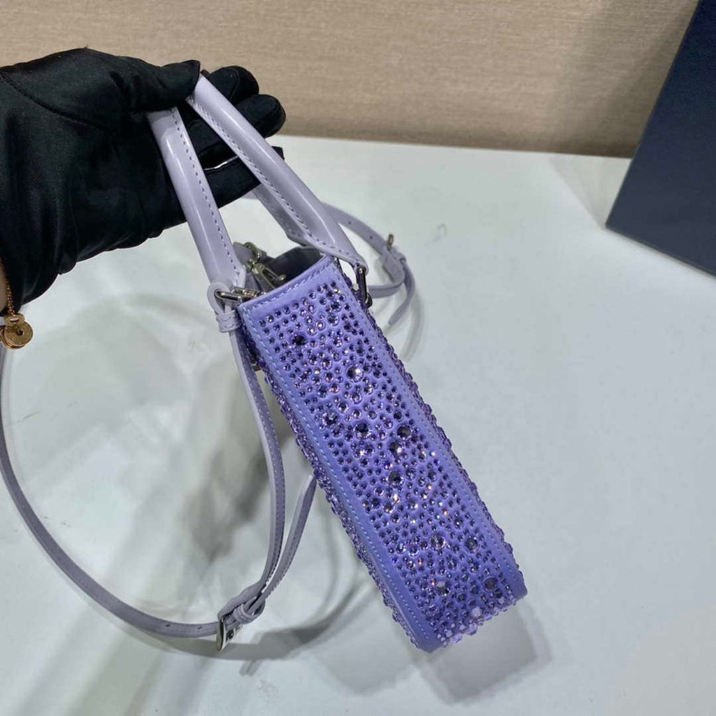 Prada 1BA331 Small satin tote bag with crystals Purple