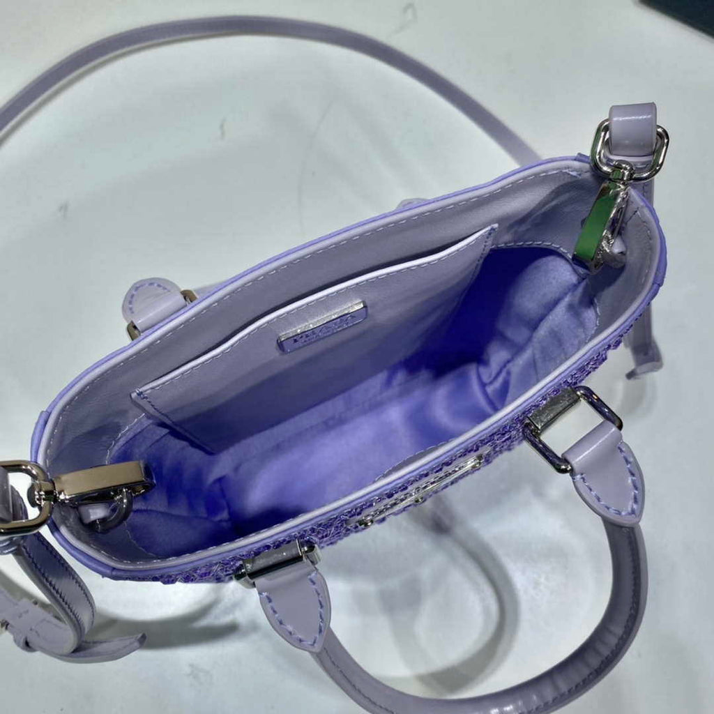 Prada 1BA331 Small satin tote bag with crystals Purple