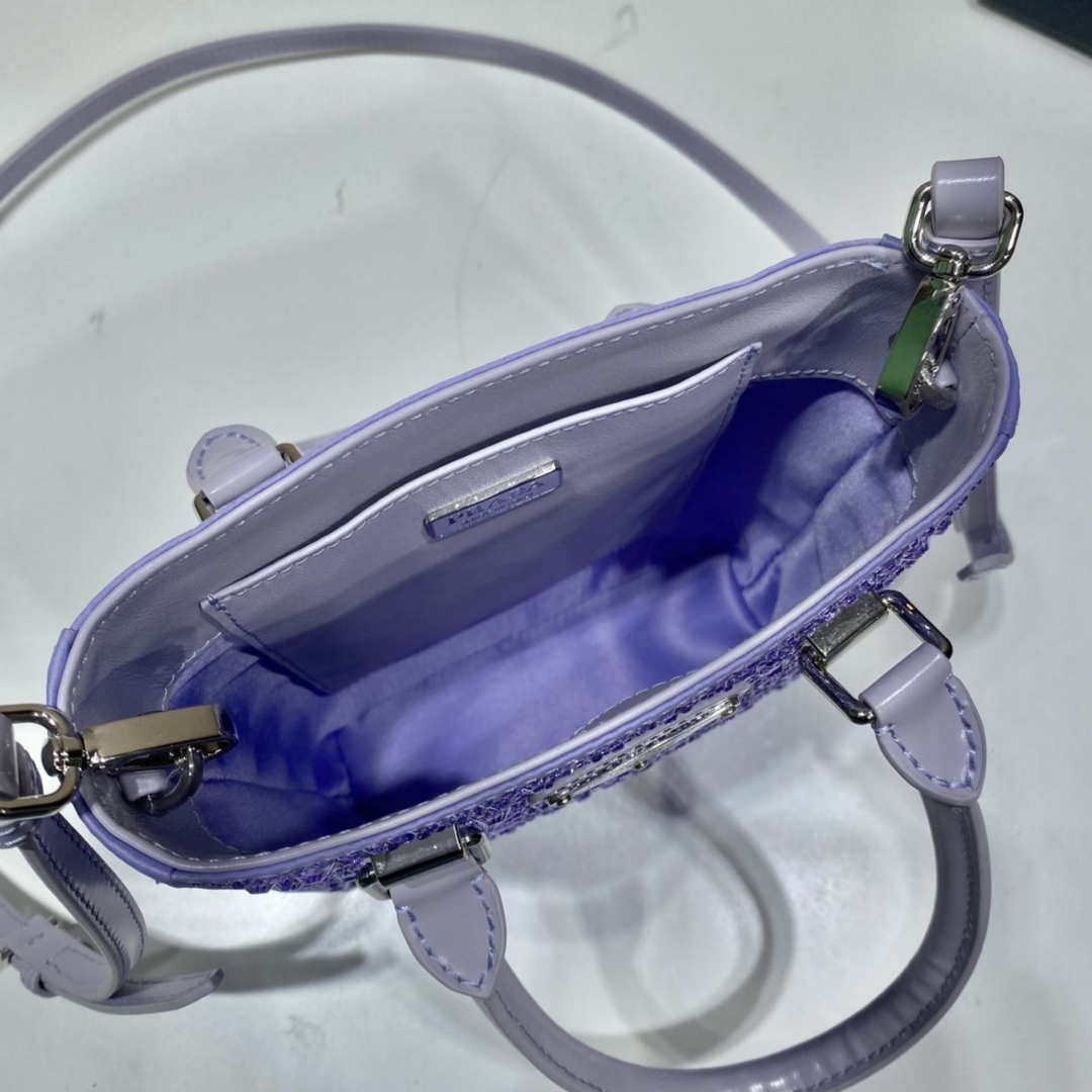 Prada 1BA331 Small satin tote bag with crystals Purple