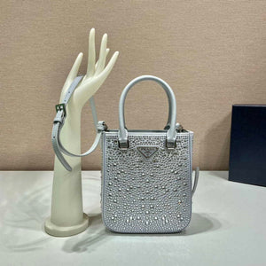 Prada 1BA331 Small satin tote bag with crystals White - Default Title - View 1