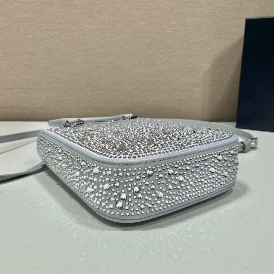 Prada 1BA331 Small satin tote bag with crystals White - Default Title - View 4