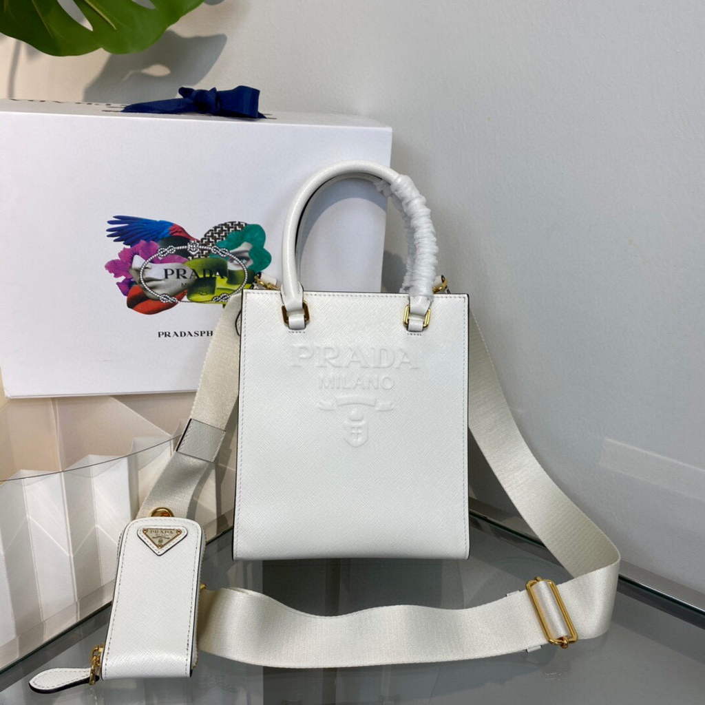 Prada 1BA333 Small Saffiano leather handbag White