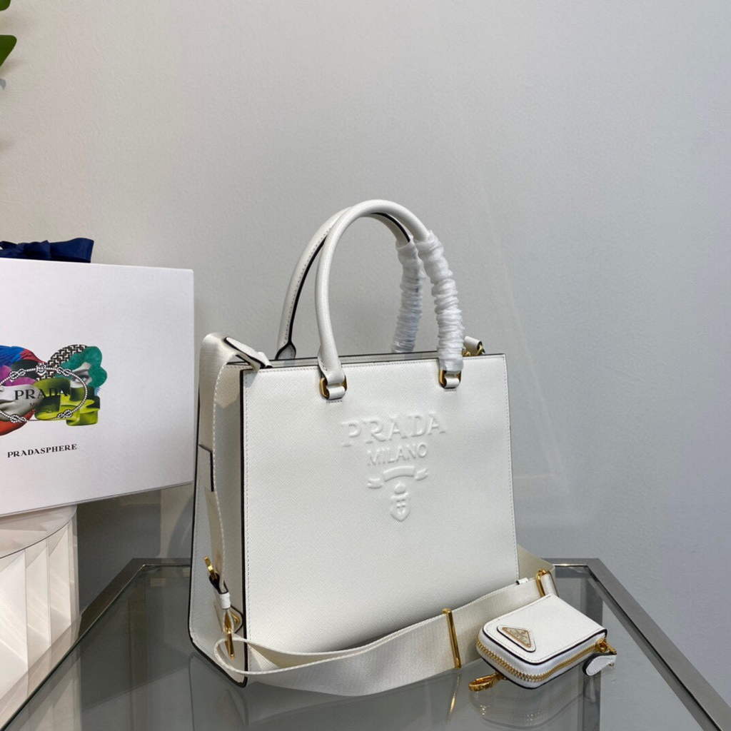Prada 1BA337 Medium Saffiano leather handbag White