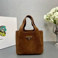 Prada 1BA349 Mini Suede leather handbag Brown Gold