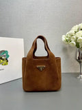 Prada 1BA349 Mini Suede leather handbag Brown Gold