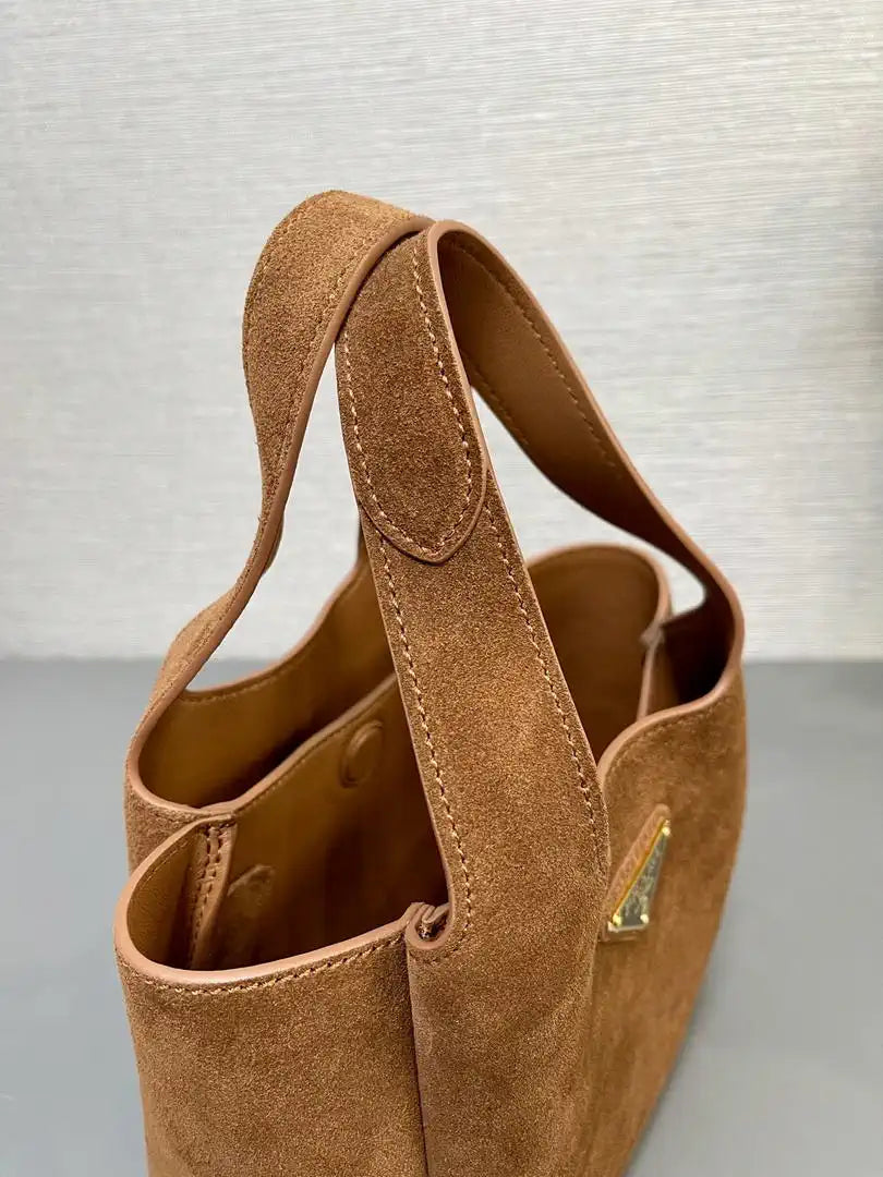 Prada 1BA349 Mini Suede leather handbag Brown Gold
