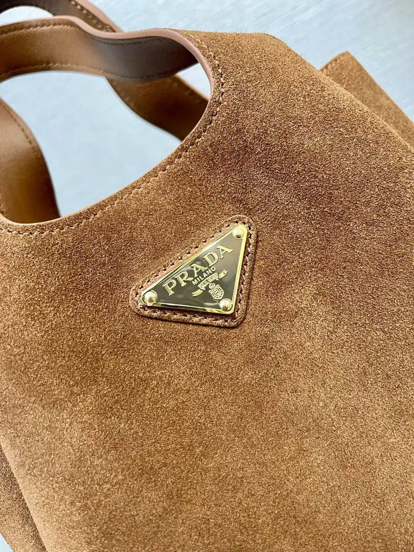 Prada 1BA349 Mini Suede leather handbag Brown Gold