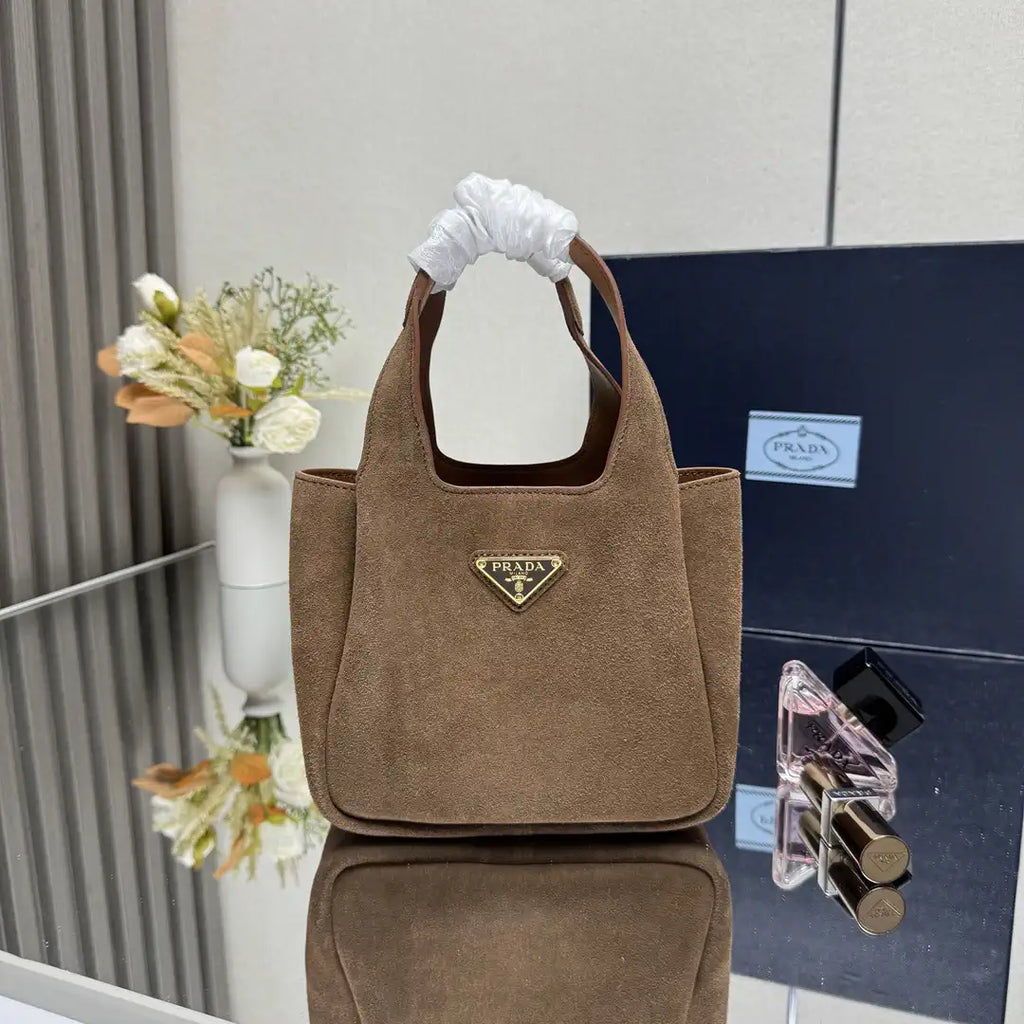Prada 1BA349 Mini Suede leather handbag Dark Brown Gold