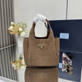 Prada 1BA349 Mini Suede leather handbag Dark Brown Gold