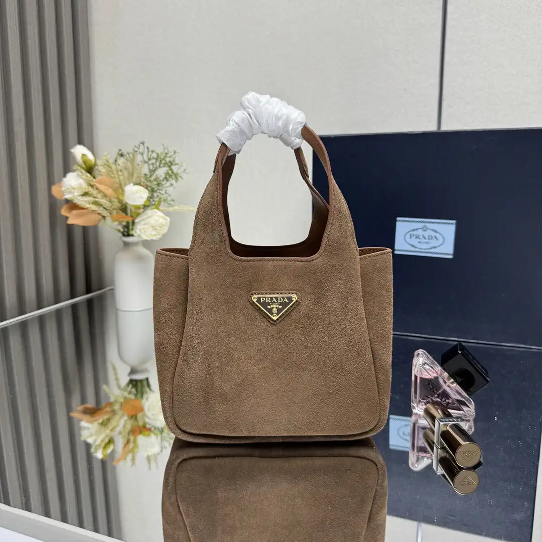 Prada 1BA349 Mini Suede leather handbag Dark Brown Gold