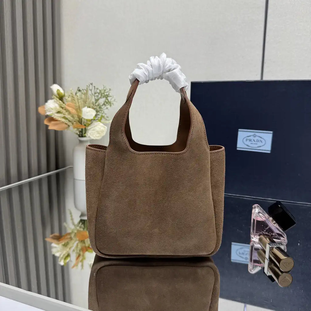 Prada 1BA349 Mini Suede leather handbag Dark Brown Gold
