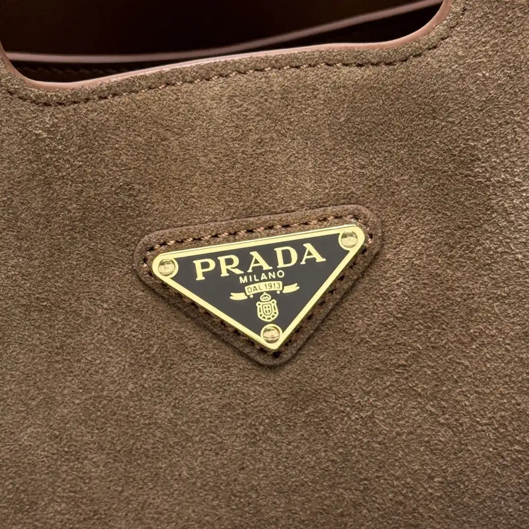 Prada 1BA349 Mini Suede leather handbag Dark Brown Gold