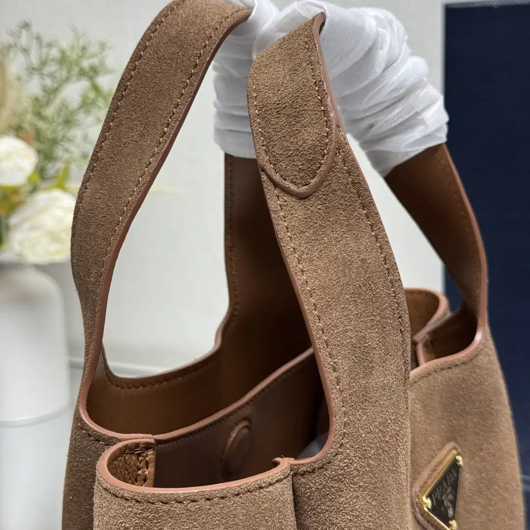 Prada 1BA349 Mini Suede leather handbag Dark Brown Gold