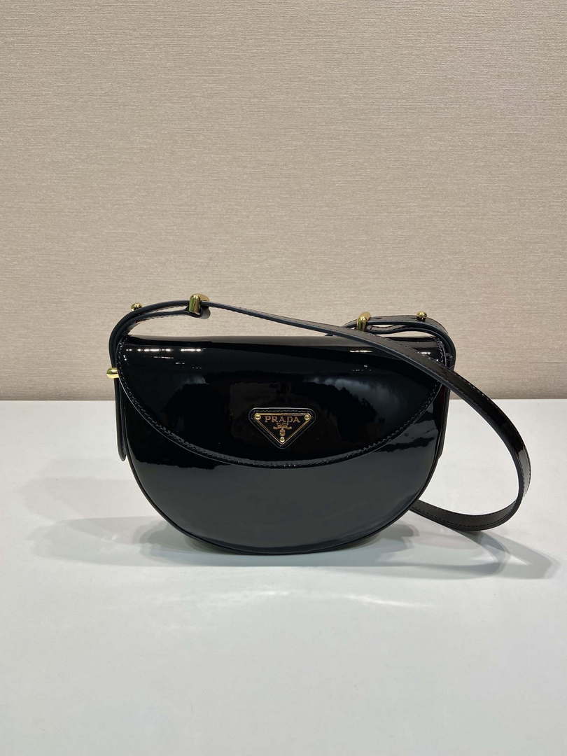 Prada 1BA349 Triangle-logo shoulder patent leather bag Black - Default Title - View 1
