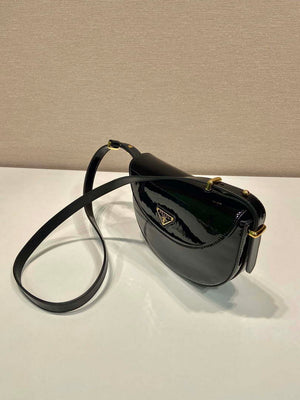 Prada 1BA349 Triangle-logo shoulder patent leather bag Black - Default Title - View 2