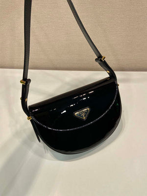 Prada 1BA349 Triangle-logo shoulder patent leather bag Black - Default Title - View 3