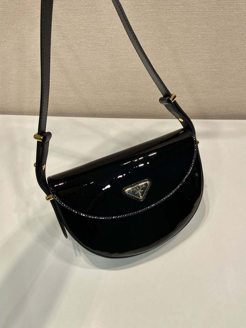 Prada 1BA349 Triangle-logo shoulder patent leather bag Black - Default Title - View 3