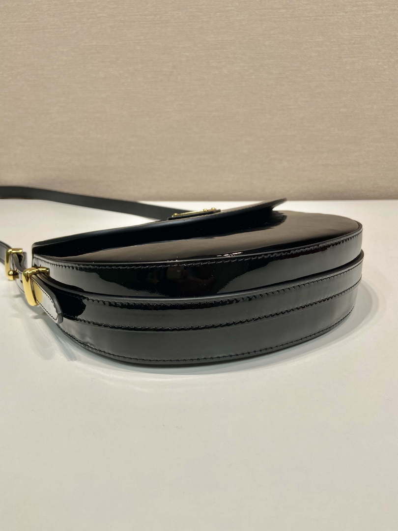 Prada 1BA349 Triangle-logo shoulder patent leather bag Black