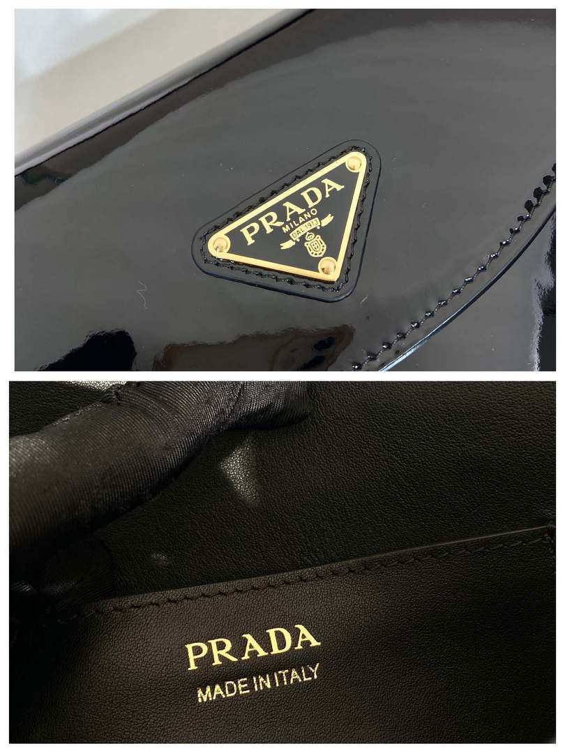 Prada 1BA349 Triangle-logo shoulder patent leather bag Black - Default Title - View 9