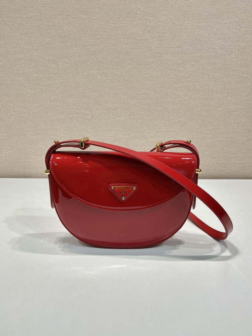 Prada 1BA349 Triangle-logo shoulder patent leather bag Red - Default Title - View 1