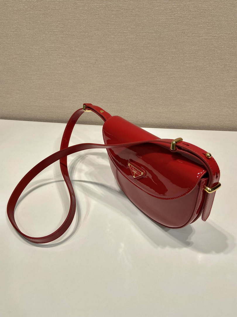 Prada 1BA349 Triangle-logo shoulder patent leather bag Red - Default Title - View 2
