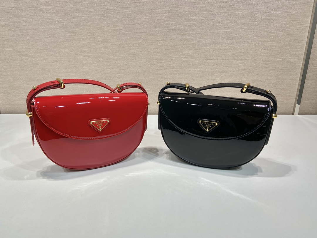 Prada 1BA349 Triangle-logo shoulder patent leather bag Red - Default Title - View 10