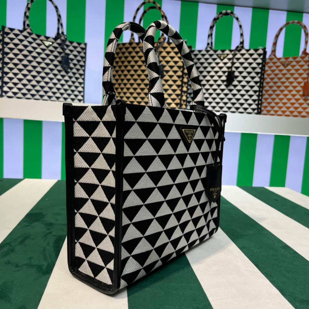 Prada 1BA354 Small Prada Symbole jacquard fabric handbag Black White - Default Title - View 2