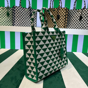 Prada 1BA354 Small Prada Symbole jacquard fabric handbag Green White - Default Title - View 2