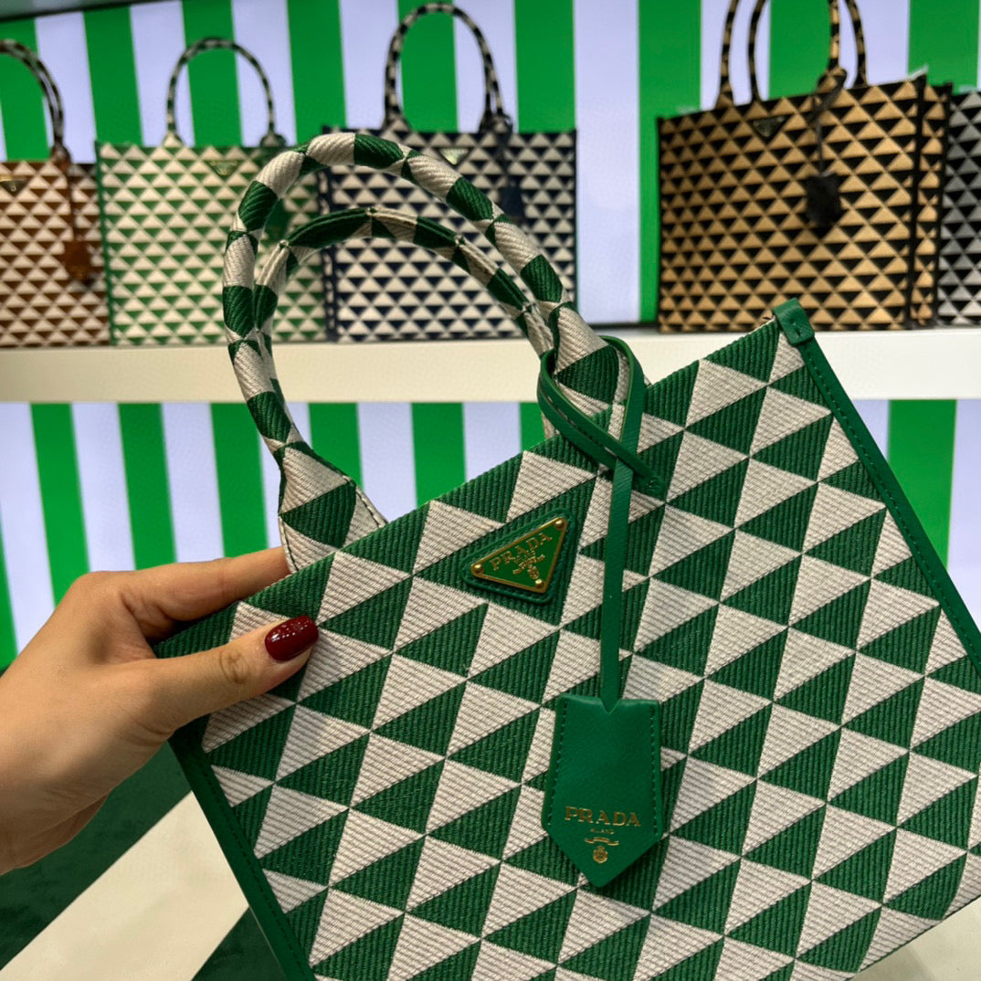 Prada 1BA354 Small Prada Symbole jacquard fabric handbag Green White - Default Title - View 4