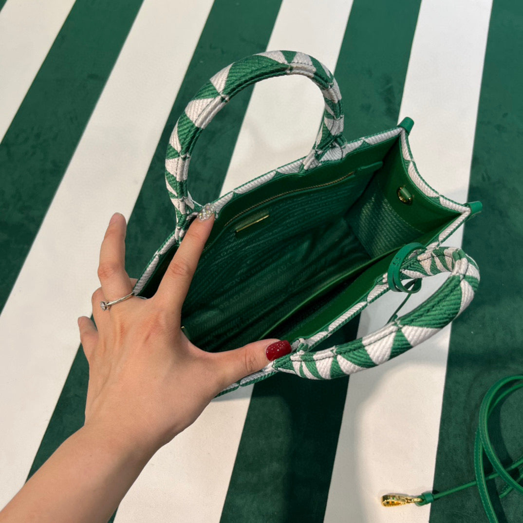Prada 1BA354 Small Prada Symbole jacquard fabric handbag Green White