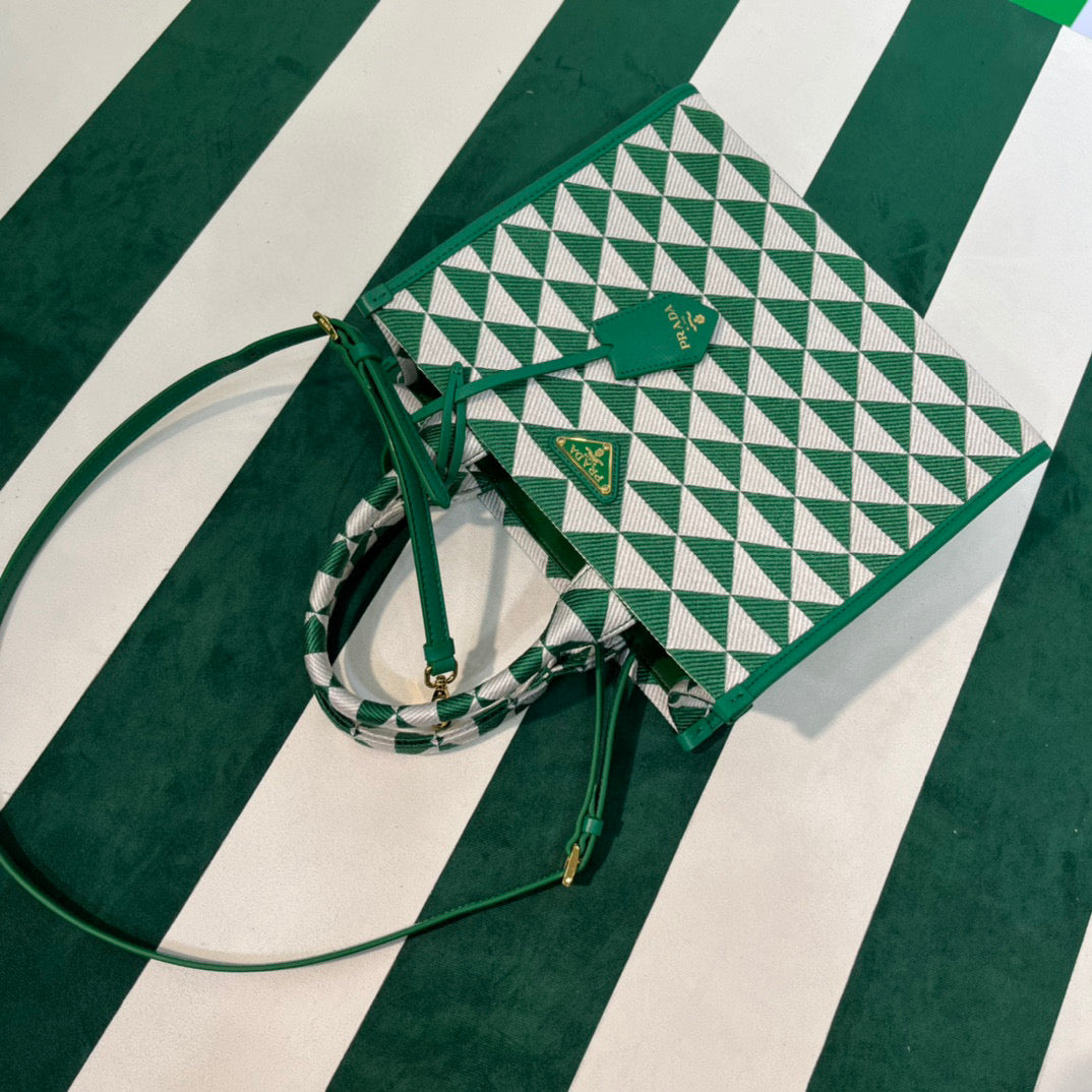 Prada 1BA354 Small Prada Symbole jacquard fabric handbag Green White