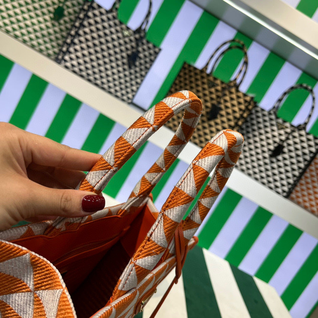 Prada 1BA354 Small Prada Symbole jacquard fabric handbag Orange White - Default Title - View 3