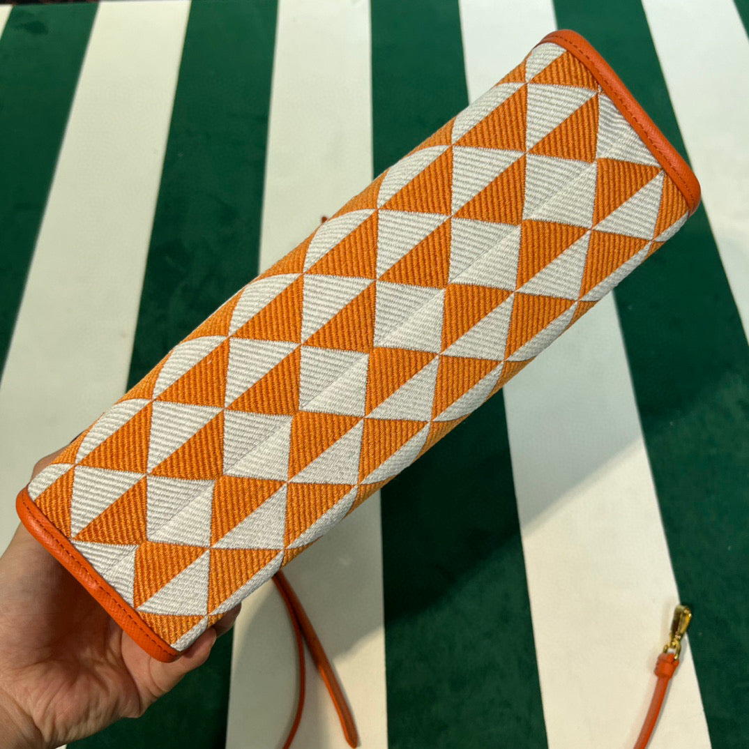 Prada 1BA354 Small Prada Symbole jacquard fabric handbag Orange White
