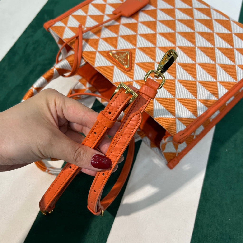 Prada 1BA354 Small Prada Symbole jacquard fabric handbag Orange White