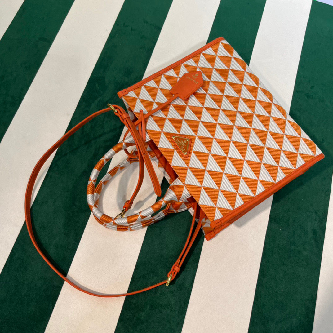 Prada 1BA354 Small Prada Symbole jacquard fabric handbag Orange White - Default Title - View 9