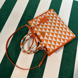 Prada 1BA354 Small Prada Symbole jacquard fabric handbag Orange White - Default Title - View 9