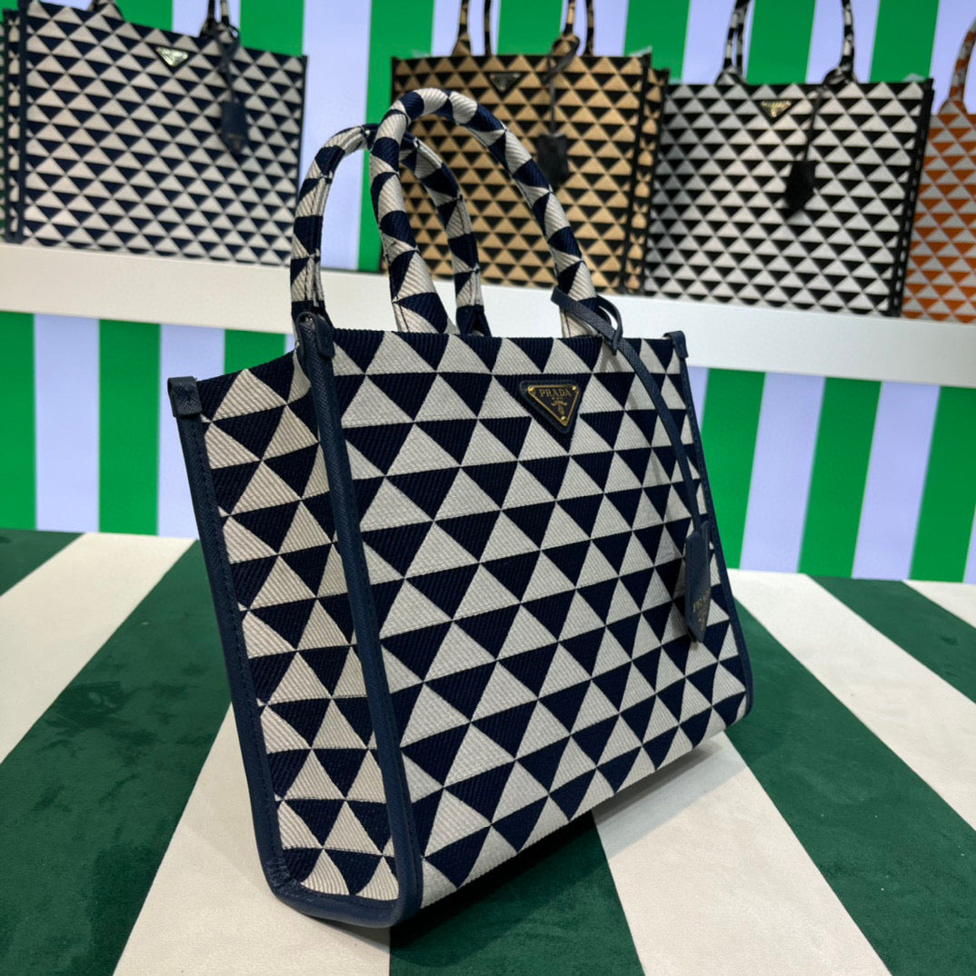 Prada 1BA354 Small Prada Symbole jacquard fabric handbag Blue White - Default Title - View 2