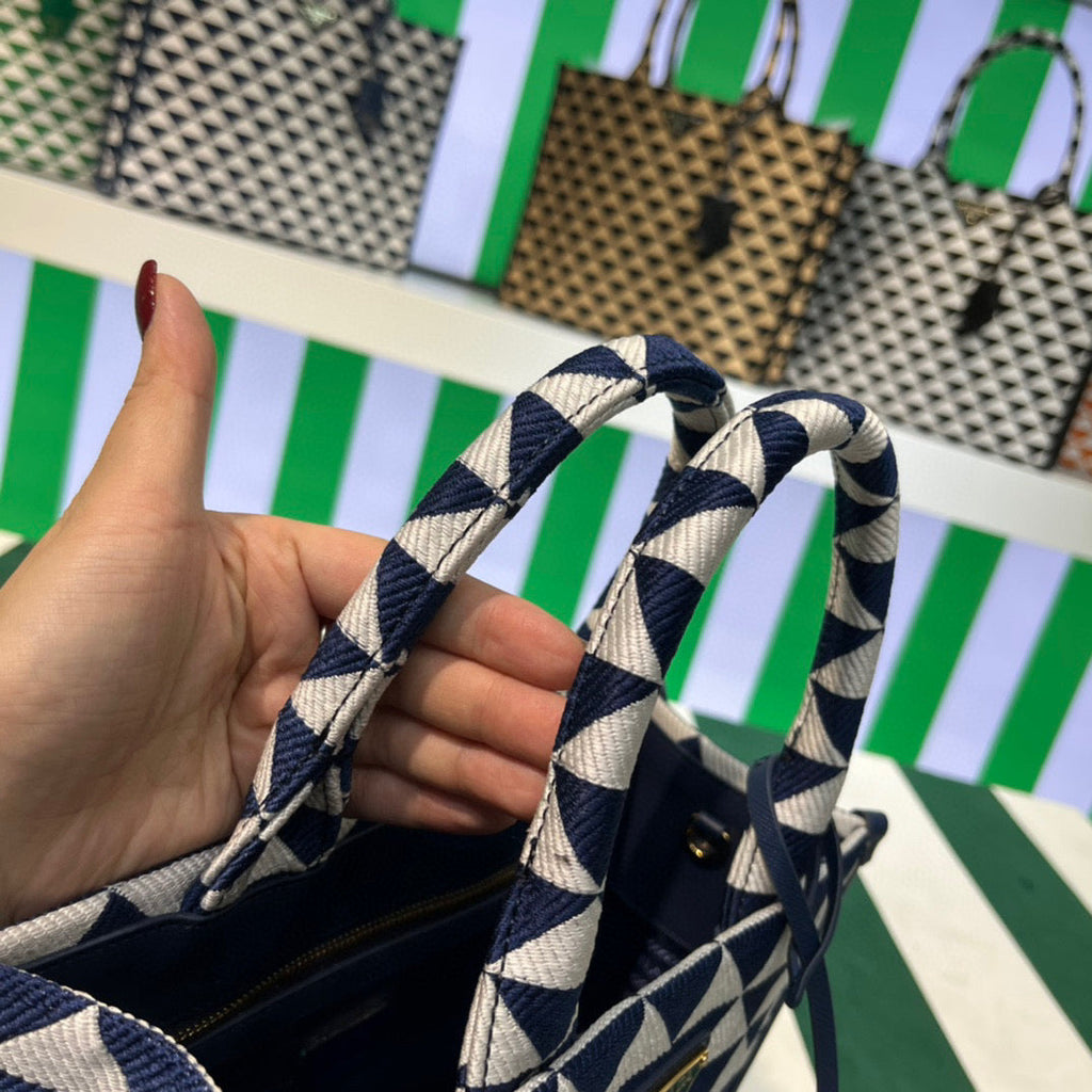 Prada 1BA354 Small Prada Symbole jacquard fabric handbag Blue White