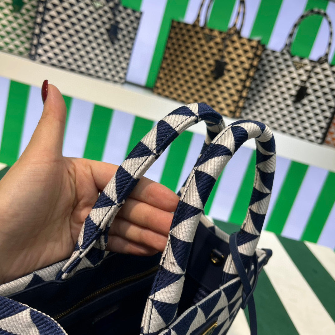 Prada 1BA354 Small Prada Symbole jacquard fabric handbag Blue White