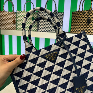 Prada 1BA354 Small Prada Symbole jacquard fabric handbag Blue White - Default Title - View 7