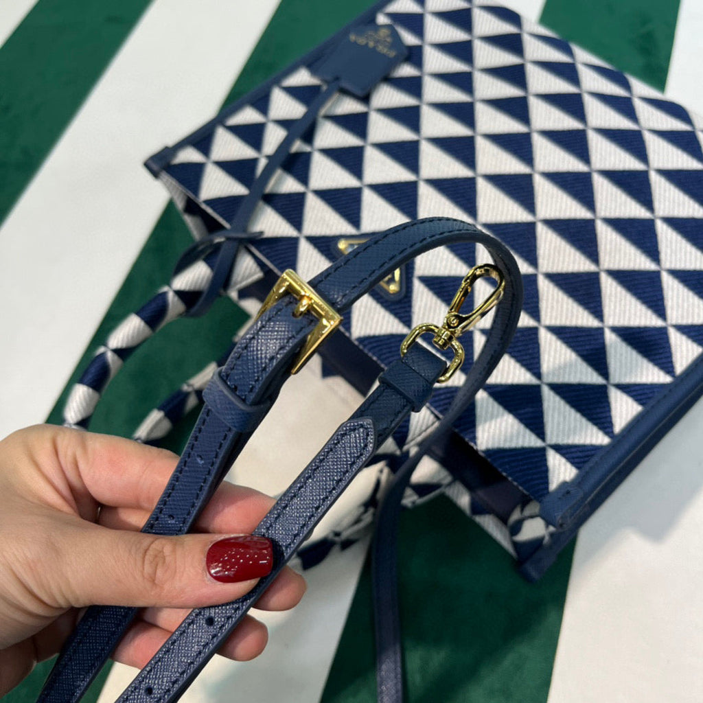 Prada 1BA354 Small Prada Symbole jacquard fabric handbag Blue White
