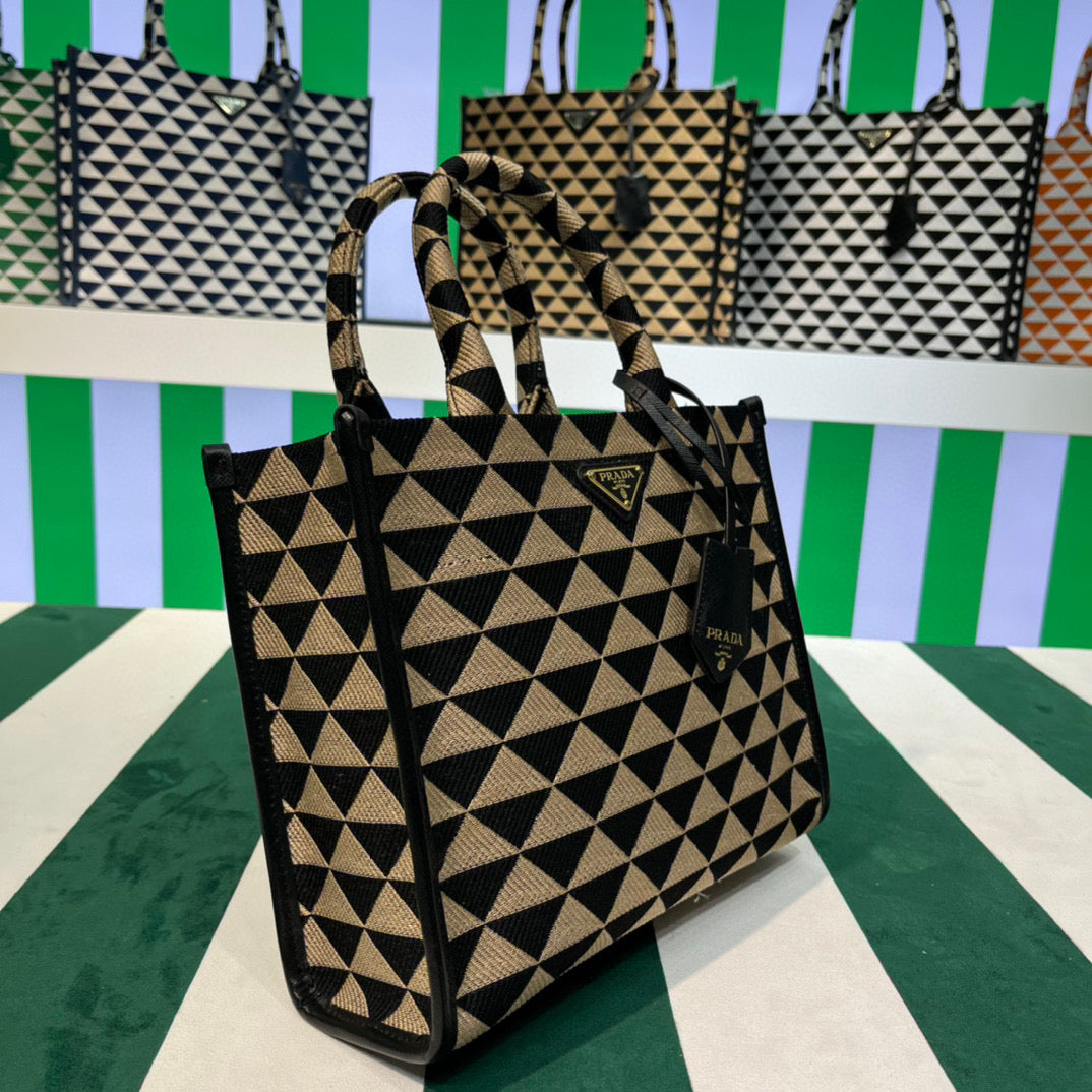 Prada 1BA354 Small Prada Symbole jacquard fabric handbag Apricot Black