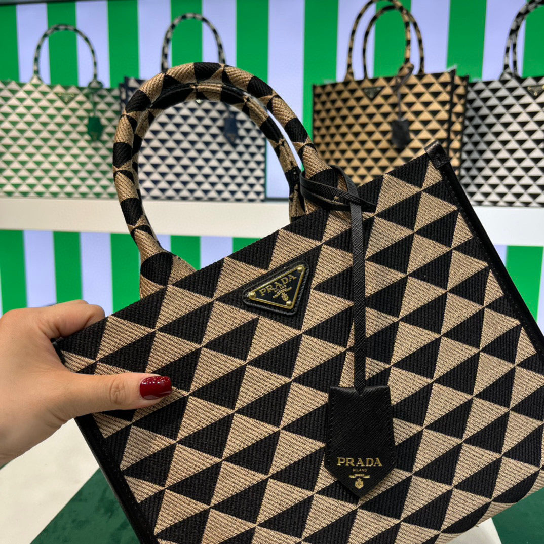 Prada 1BA354 Small Prada Symbole jacquard fabric handbag Apricot Black - Default Title - View 4
