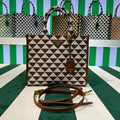 Prada 1BA354 Small Prada Symbole jacquard fabric handbag Tan White