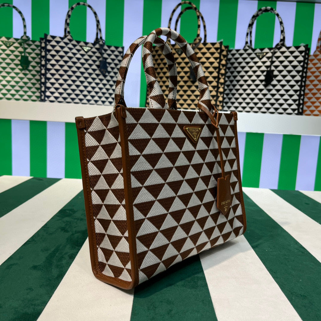 Prada 1BA354 Small Prada Symbole jacquard fabric handbag Tan White - Default Title - View 2